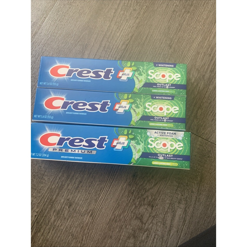 Crest Plus Scope Outlast Whitening Toothpaste Pack of 3 Mint 5.4oz 7.2oz